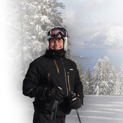 Winter skiing near his home in Lake Tahoe Winter.